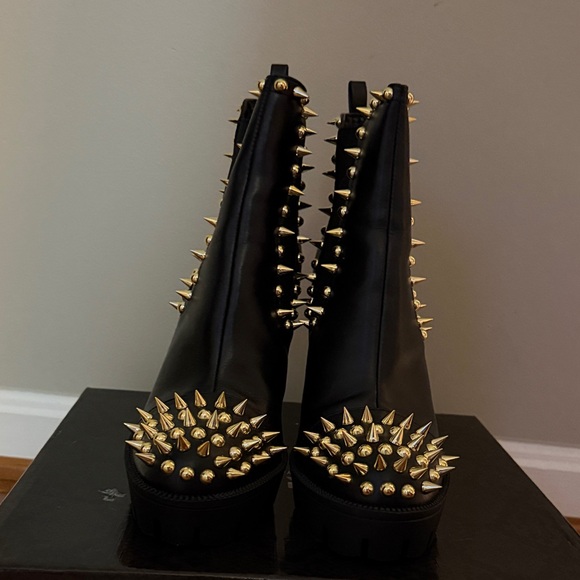 Cape Robbin Shoes - Cape Robbin Black and Gold Studded Jagged Heeled Boots